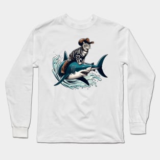 Meowdy Texas Cowboy Rodeo Cat Ride On Shark Long Sleeve T-Shirt